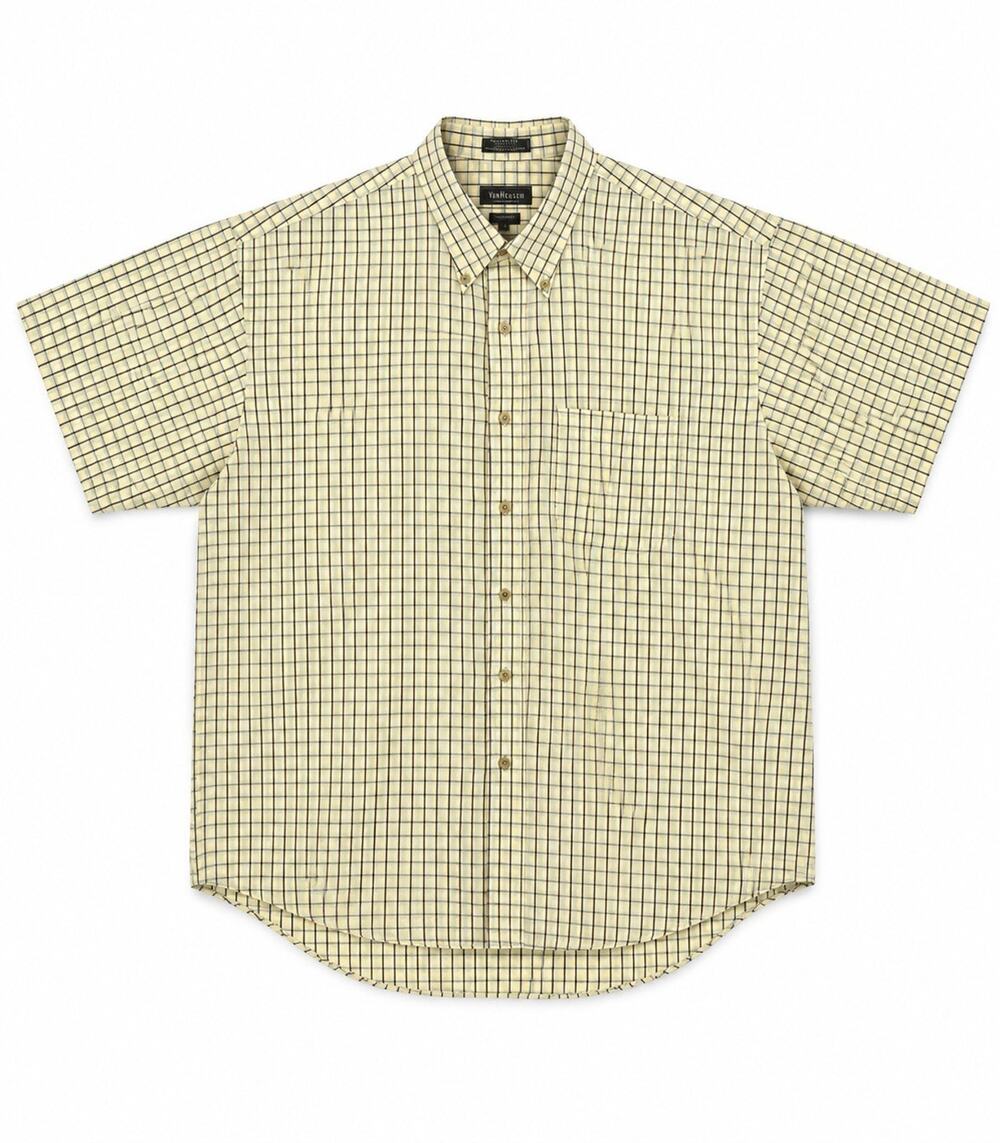 VAN HEUSEN Mens' Short Sleeve Cotton Blend Plaid Shirt XL 17- 17 1/2